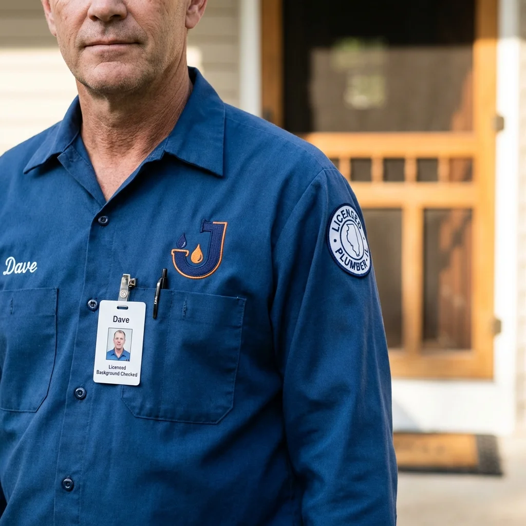 Licensed plumber showing ID badge in Williamstown, MA