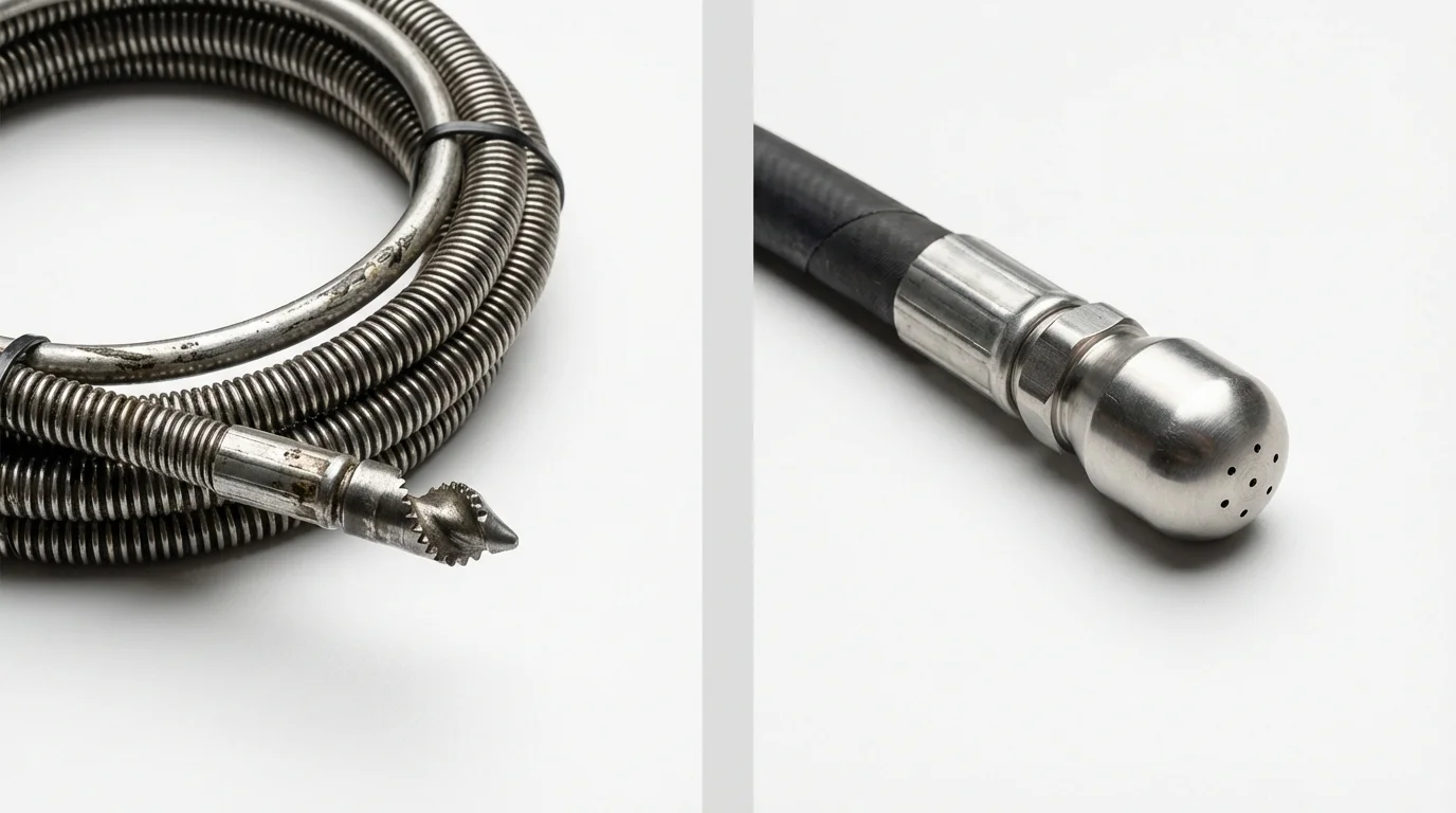 Drain snake cable and hydro jetting nozzle used for drain cleaning in Williamstown, MA