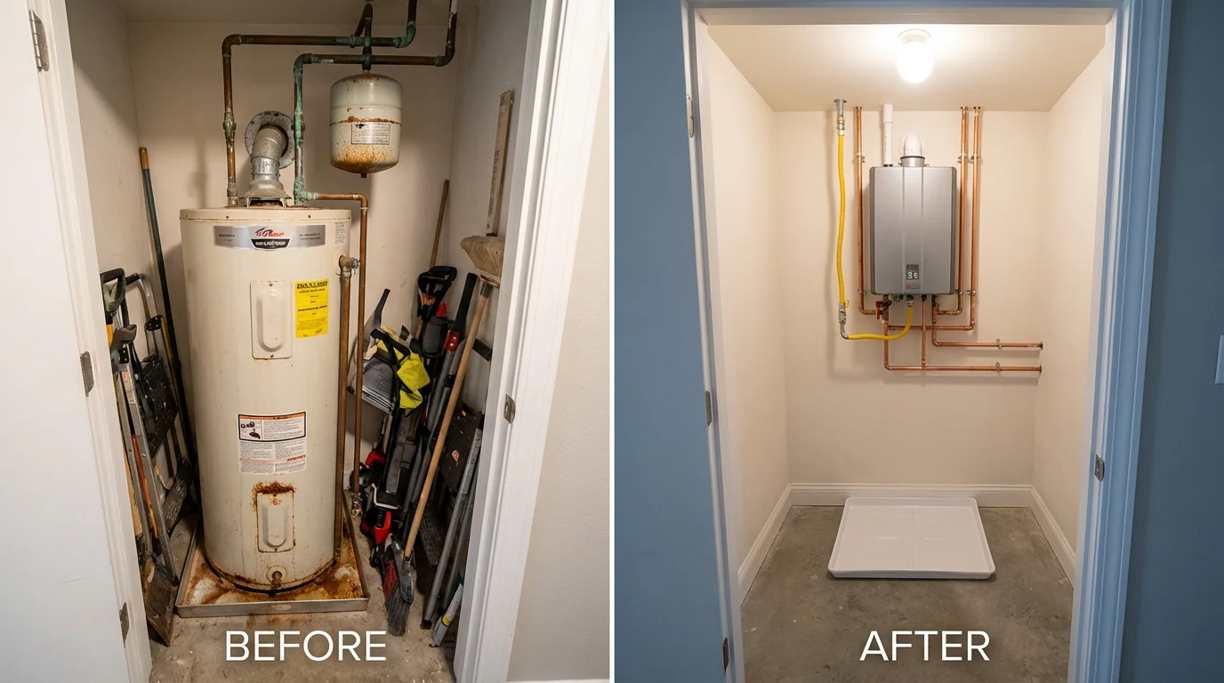 Tank water heater versus wall-mounted tankless unit comparison for Williamstown, MA homeowners