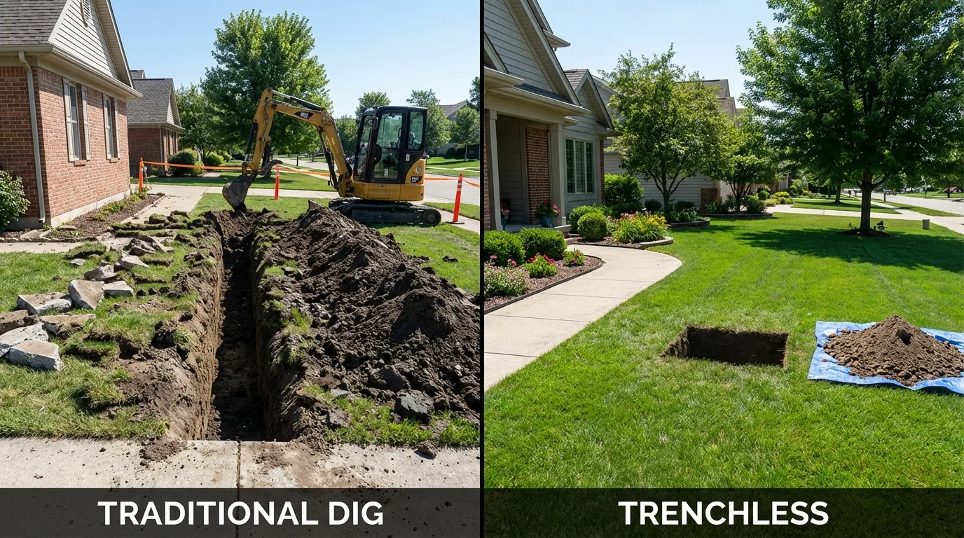 Trenchless sewer repair with minimal yard damage versus traditional excavation in Williamstown, MA